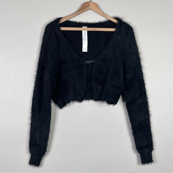 Fabletics Sweaters - Fabletics Cardigan M Fuzzy Eyelash Faux Mohair Mini Cropped Black 90’s Retro